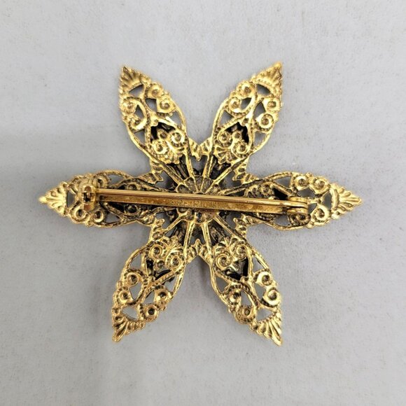 Vintage Freirich Filigree Starburst Brooch Pin Gold Tone 1960s - Picture 2 of 3